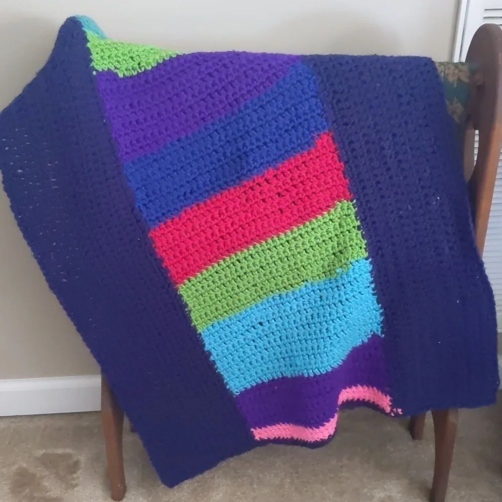Handmade crochet lap blanket/throw. Multi color.